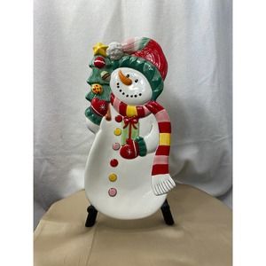 Fitz and Floyd Christmas/Holiday Elongated Tray. "Snowflake and Jake". 2009.